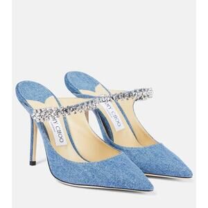 Jimmy Choo Bing 100 Embellished Mules - 38/Us 8 Denim